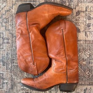Vintage Tony Lama Brown Leather Cowboy Boots Sz Mens 10